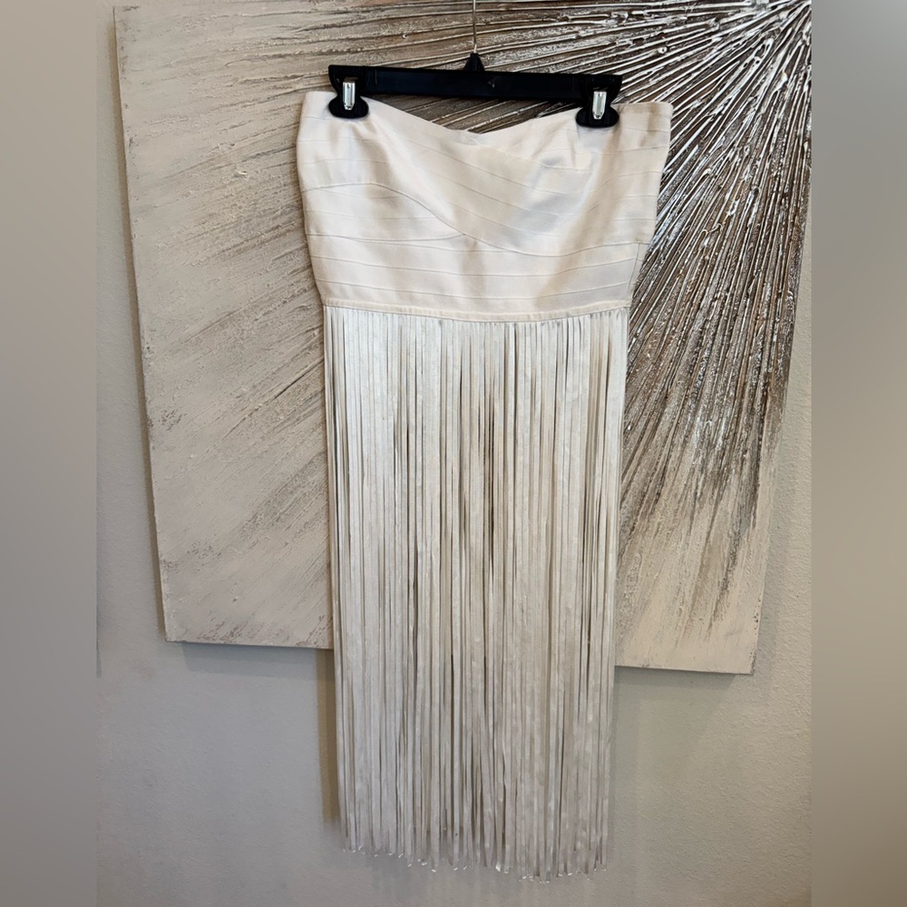 GOLD LABEL WOW COUTURE White Bandage Tube Top with Fringe